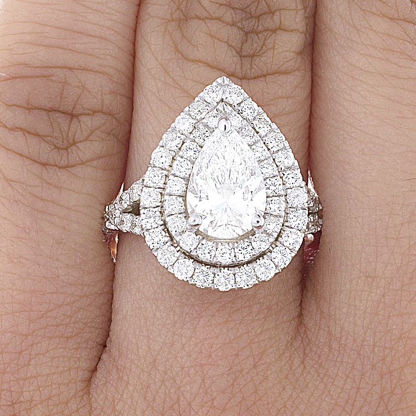 Pear Shape Double Halo Ring